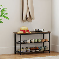 80 cm Shoe Storage Bench with Metal Slat Shelves and Long Wooden Seat