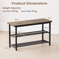 80 cm Shoe Storage Bench with Metal Slat Shelves and Long Wooden Seat