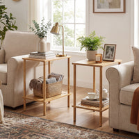 Side Table Set of 2 with Storage Shelves for Living Room and Reception Room