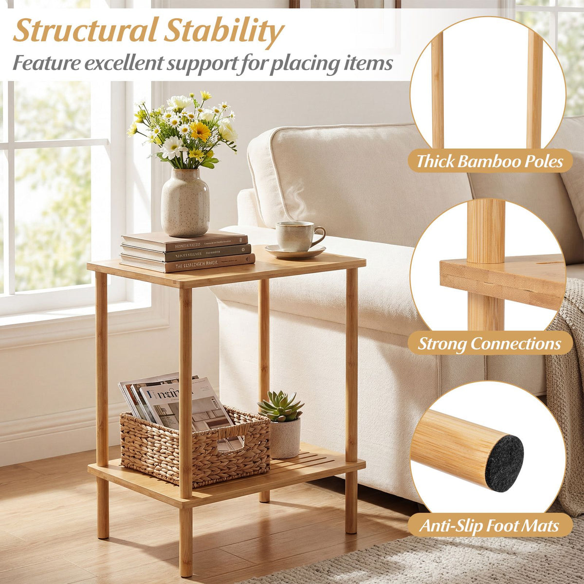 Side Table Set of 2 with Storage Shelves for Living Room and Reception Room