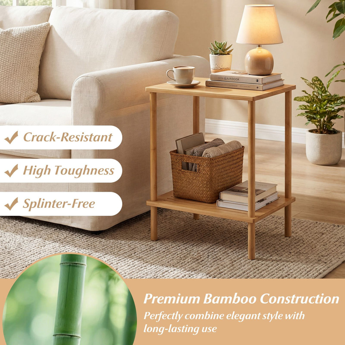 Side Table Set of 2 with Storage Shelves for Living Room and Reception Room