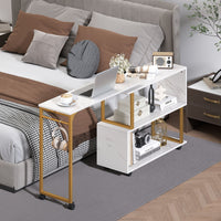 360° Rotating Sofa Side Table with Storage Bookcase and Hooks for Small Spaces