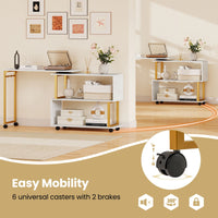 360° Rotating Sofa Side Table with Storage Bookcase and Hooks for Small Spaces