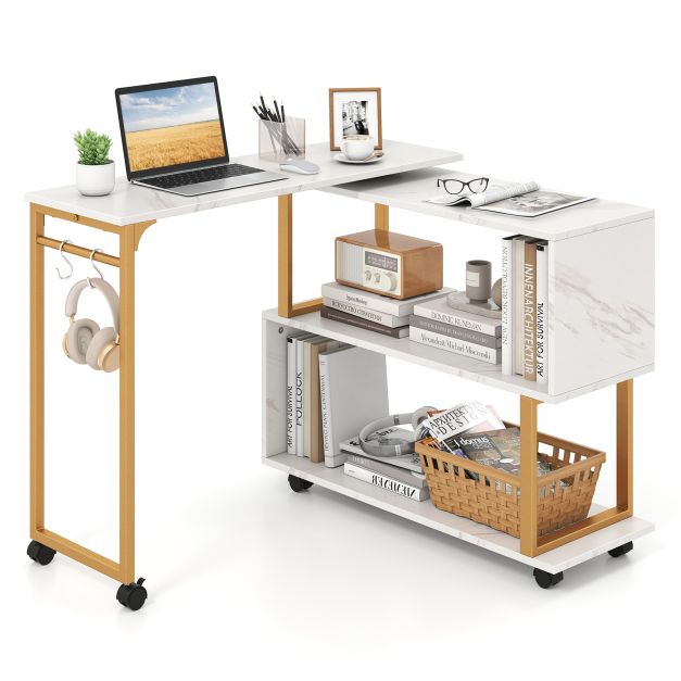 360° Rotating Sofa Side Table with Storage Bookcase and Hooks for Small Spaces