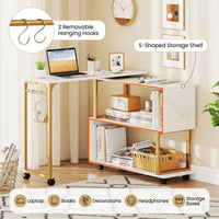 360° Rotating Sofa Side Table with Storage Bookcase and Hooks for Small Spaces