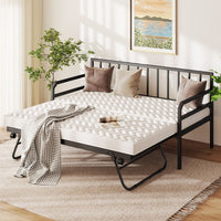 Single Size Metal Daybed Heavy-duty Sofa Bed Frame with Pop up Trundle