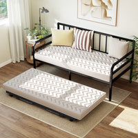 Single Size Metal Daybed Heavy-duty Sofa Bed Frame with Pop up Trundle