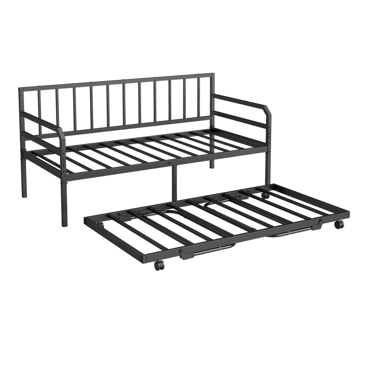 Single Size Metal Daybed Heavy-duty Sofa Bed Frame with Pop up Trundle
