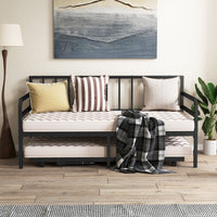 Single Size Metal Daybed Heavy-duty Sofa Bed Frame with Pop up Trundle