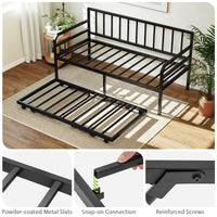 Single Size Metal Daybed Heavy-duty Sofa Bed Frame with Pop up Trundle