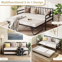 Single Size Metal Daybed Heavy-duty Sofa Bed Frame with Pop up Trundle
