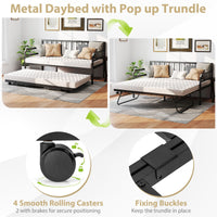 Single Size Metal Daybed Heavy-duty Sofa Bed Frame with Pop up Trundle