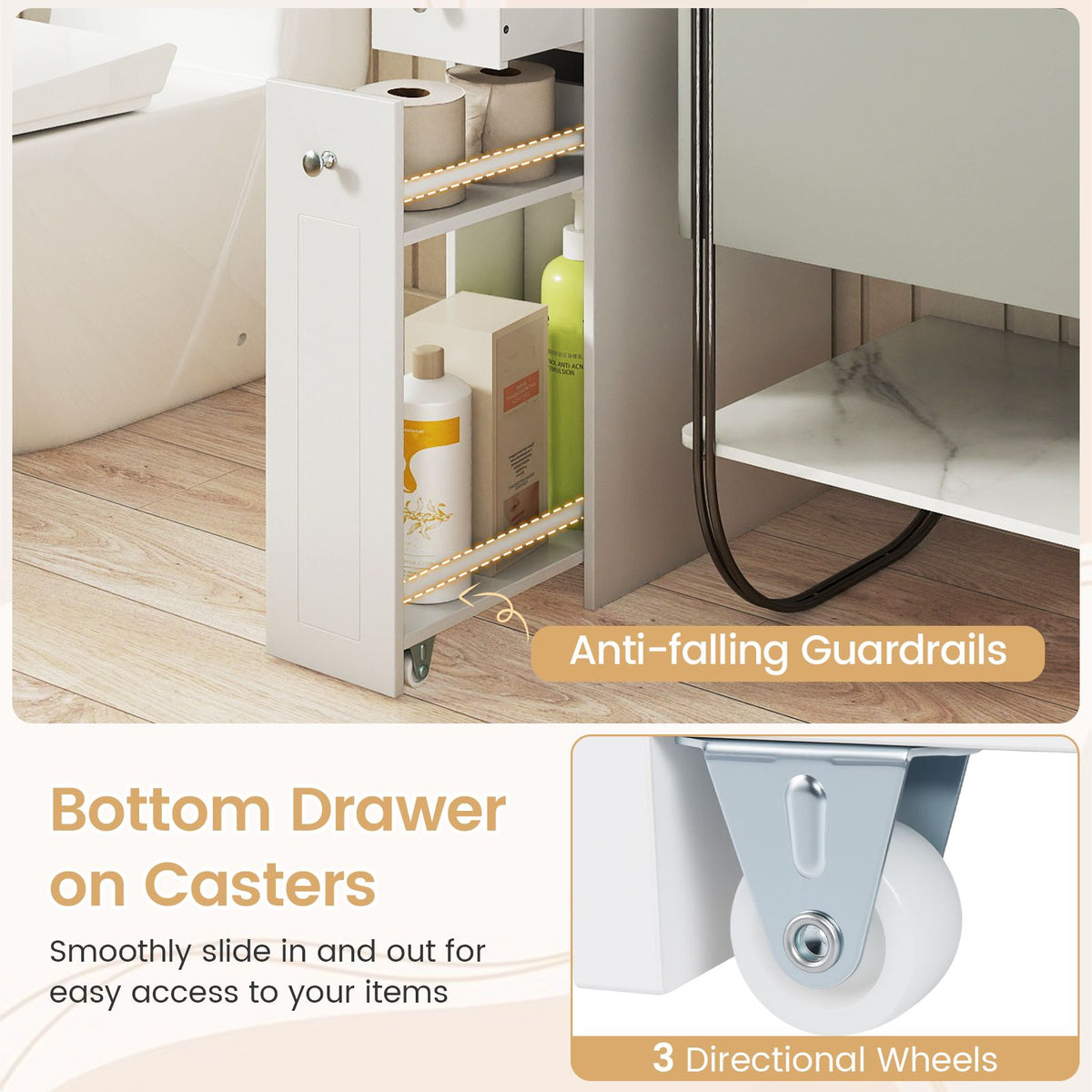 Slim Bathroom Storage Cabinet Space-saving Toilet Side Cabinet