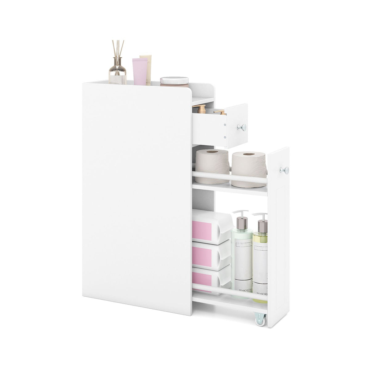 Slim Bathroom Storage Cabinet Space-saving Toilet Side Cabinet