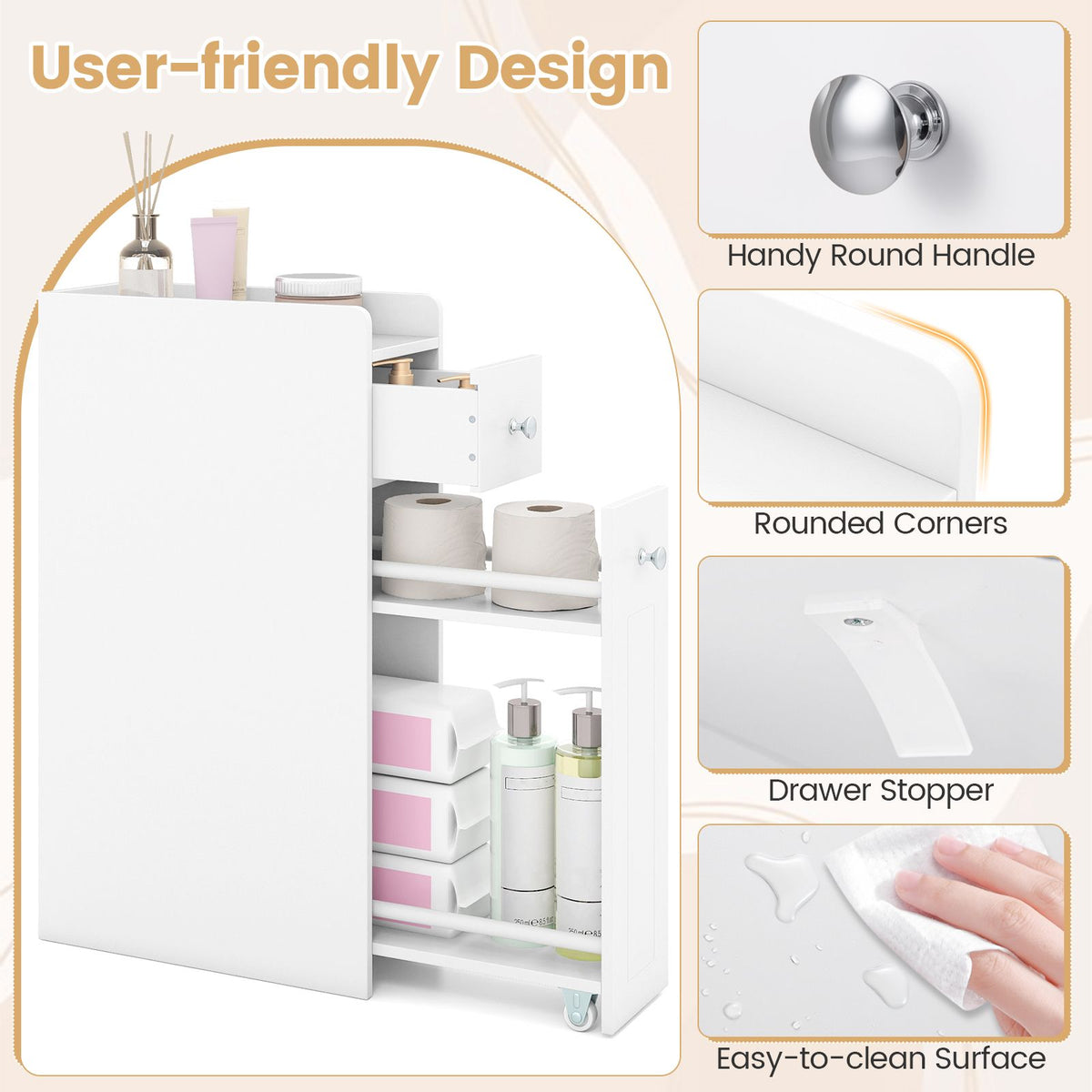 Slim Bathroom Storage Cabinet Space-saving Toilet Side Cabinet