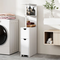 Slim Storage Cabinet with Open Shelves and Pull-out Drawer for Living Room and Bathroom