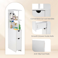 Slim Storage Cabinet with Open Shelves and Pull-out Drawer for Living Room and Bathroom