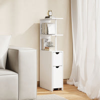 Slim Storage Cabinet with Open Shelves and Pull-out Drawer for Living Room and Bathroom