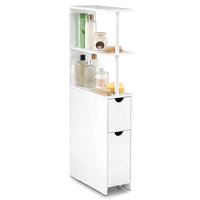 Slim Storage Cabinet with Open Shelves and Pull-out Drawer for Living Room and Bathroom