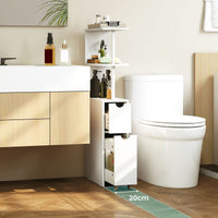 Slim Storage Cabinet with Open Shelves and Pull-out Drawer for Living Room and Bathroom