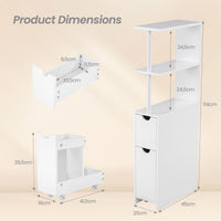 Slim Storage Cabinet with Open Shelves and Pull-out Drawer for Living Room and Bathroom