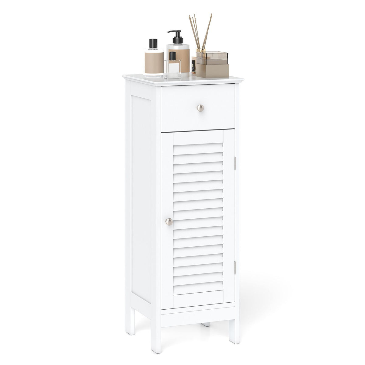 Small Bathroom Storage Cabinet with Adjustable Shelf and Drawer