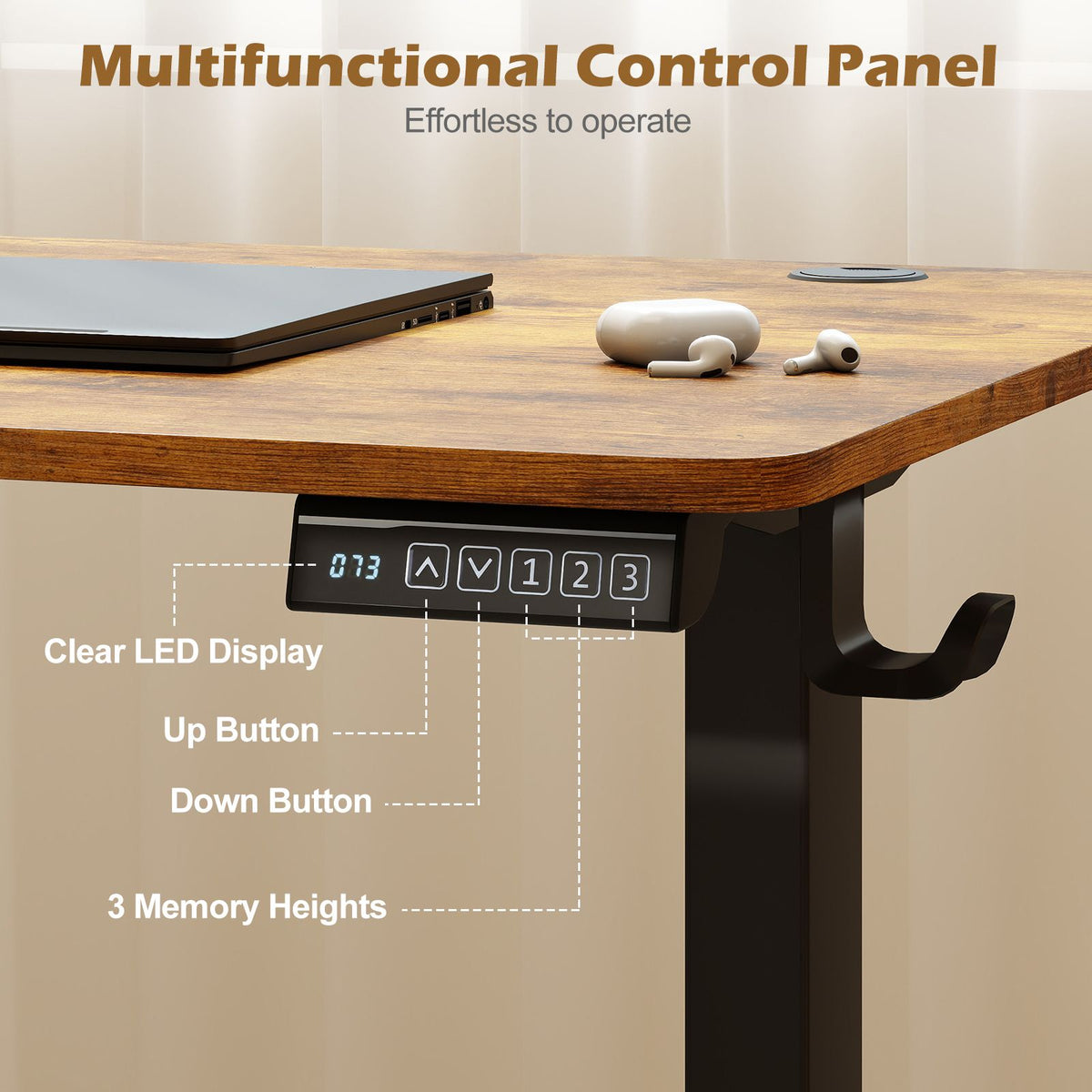 Small Electric Standing Desk 80x60 cm Height Adjustable with 3 Memory Settings
