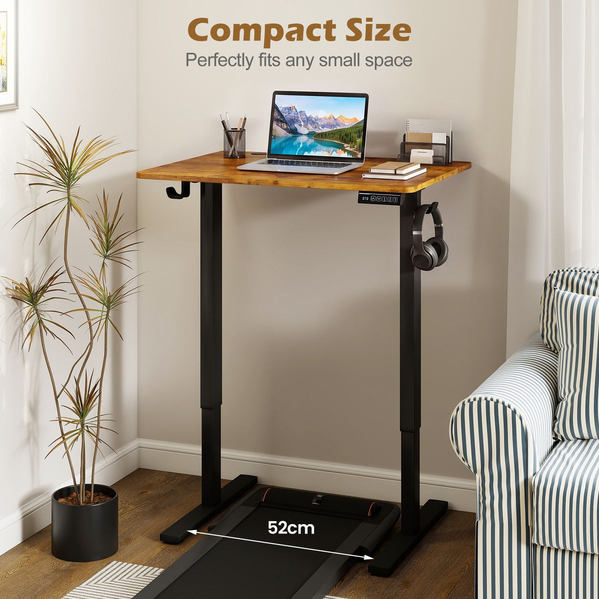 Small Electric Standing Desk 80x60 cm Height Adjustable with 3 Memory Settings