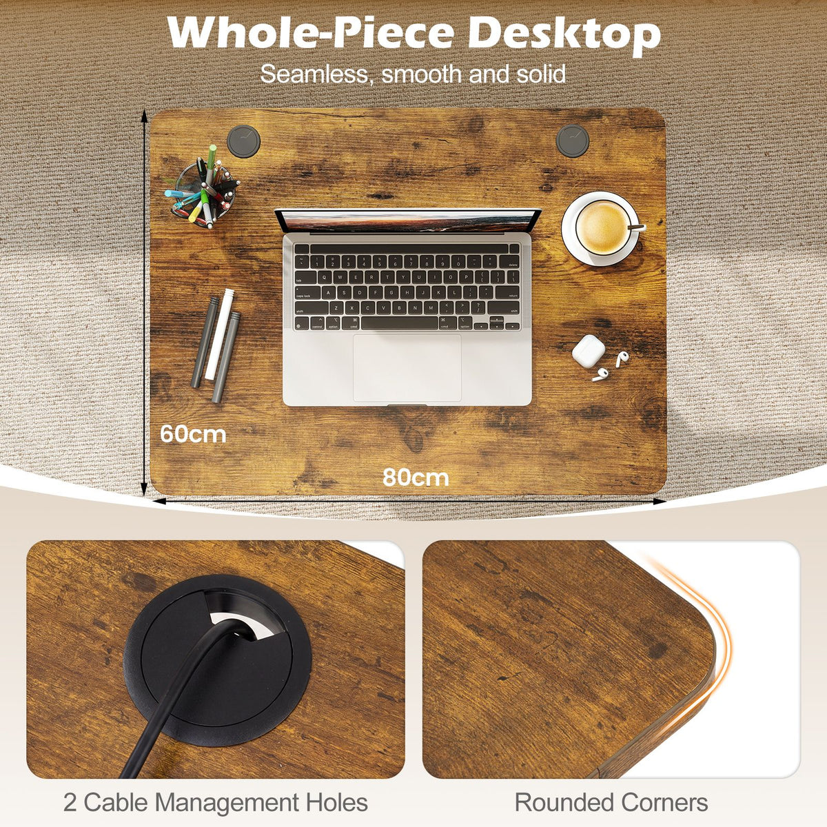 Small Electric Standing Desk 80x60 cm Height Adjustable with 3 Memory Settings