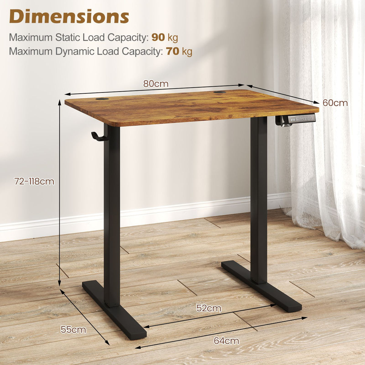 Small Electric Standing Desk 80x60 cm Height Adjustable with 3 Memory Settings