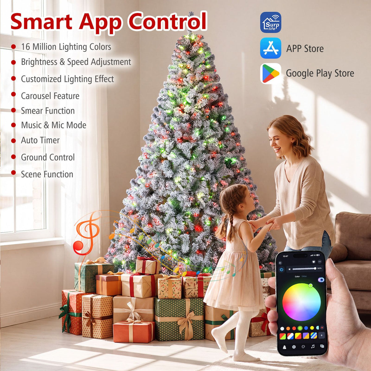 Smart RGB Pencil Christmas Tree with APP Remote and Music Sync for Holiday