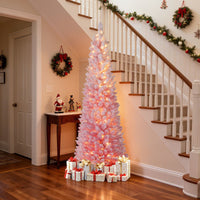 Snow-flocked Artificial Pink Christmas Tree with Warm White LED Lights and Lighting Modes