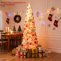 Snow-flocked Artificial Pink Christmas Tree with Warm White LED Lights and Lighting Modes