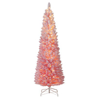 Snow-flocked Artificial Pink Christmas Tree with Warm White LED Lights and Lighting Modes