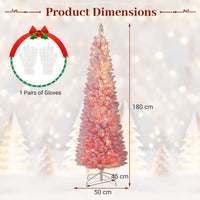 Snow-flocked Artificial Pink Christmas Tree with Warm White LED Lights and Lighting Modes