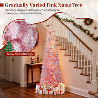 Snow-flocked Artificial Pink Christmas Tree with Warm White LED Lights and Lighting Modes