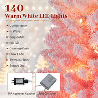 Snow-flocked Artificial Pink Christmas Tree with Warm White LED Lights and Lighting Modes