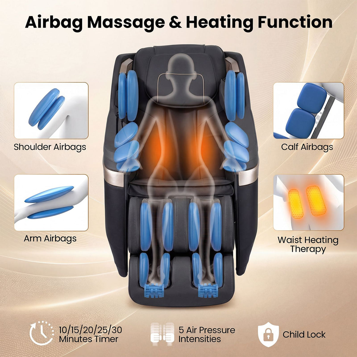 2027 Upgraded Soothe 57 Full Body Massage Chair with Waist Heating Function Airbags Foot Rollers
