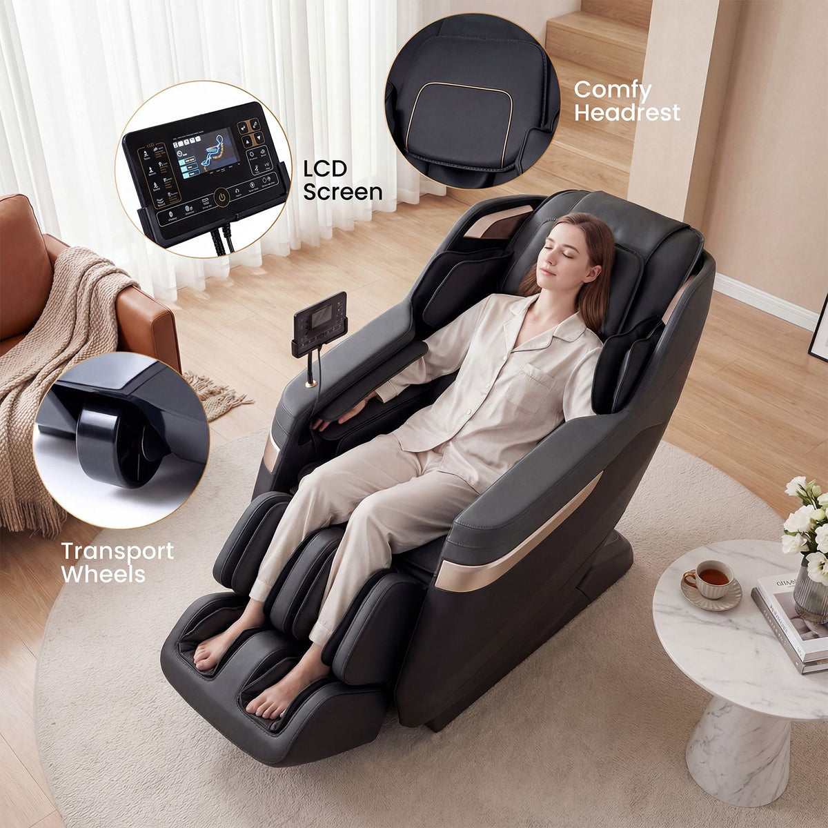 2027 Upgraded Soothe 57 Full Body Massage Chair with Waist Heating Function Airbags Foot Rollers