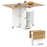 Space Saving Kitchen Table Drop Leaf with 2 Open Shelves and Drawer for Dining Room