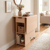 Space Saving Kitchen Table Drop Leaf with 2 Open Shelves and Drawer for Dining Room