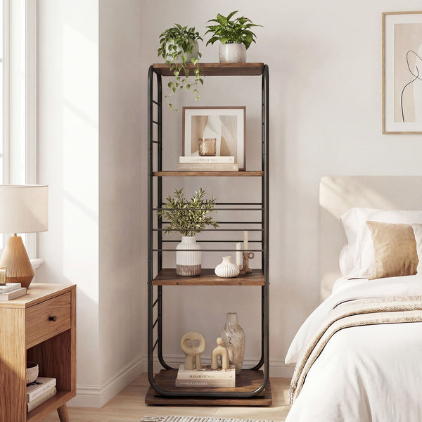 4-Tier 360° Spinning Bookcase Tower with Metal Frame