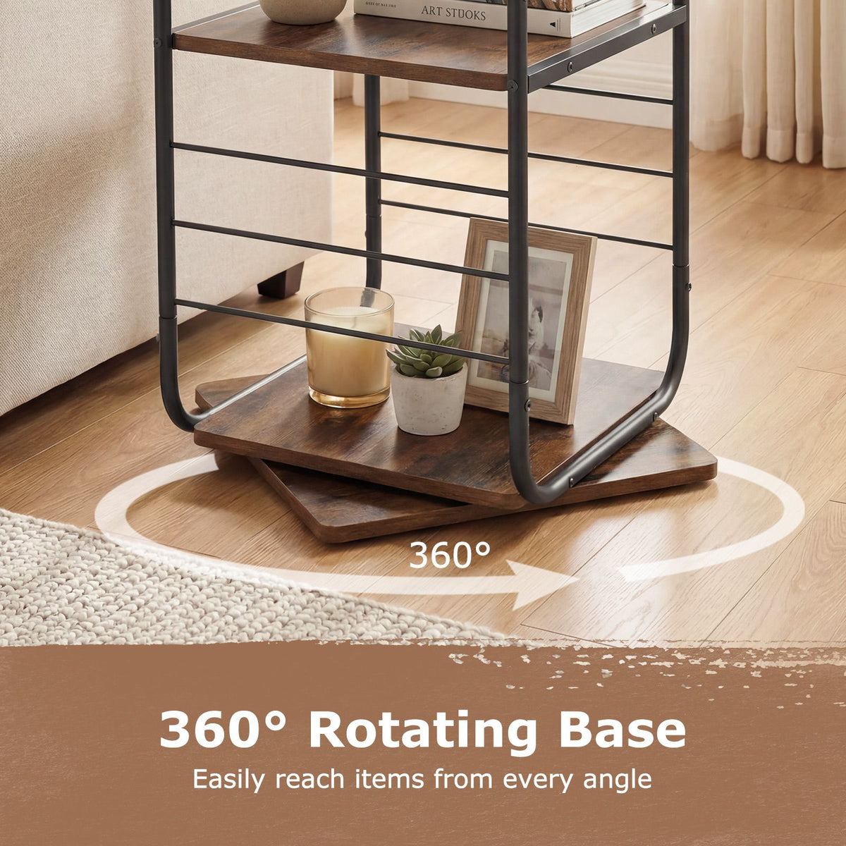 4-Tier 360° Spinning Bookcase Tower with Metal Frame