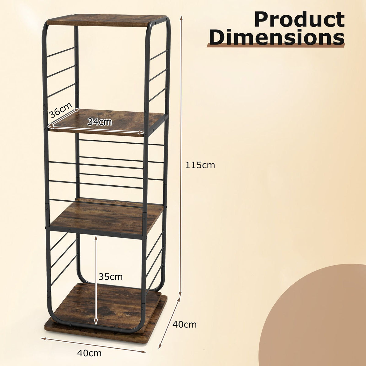 4-Tier 360° Spinning Bookcase Tower with Metal Frame