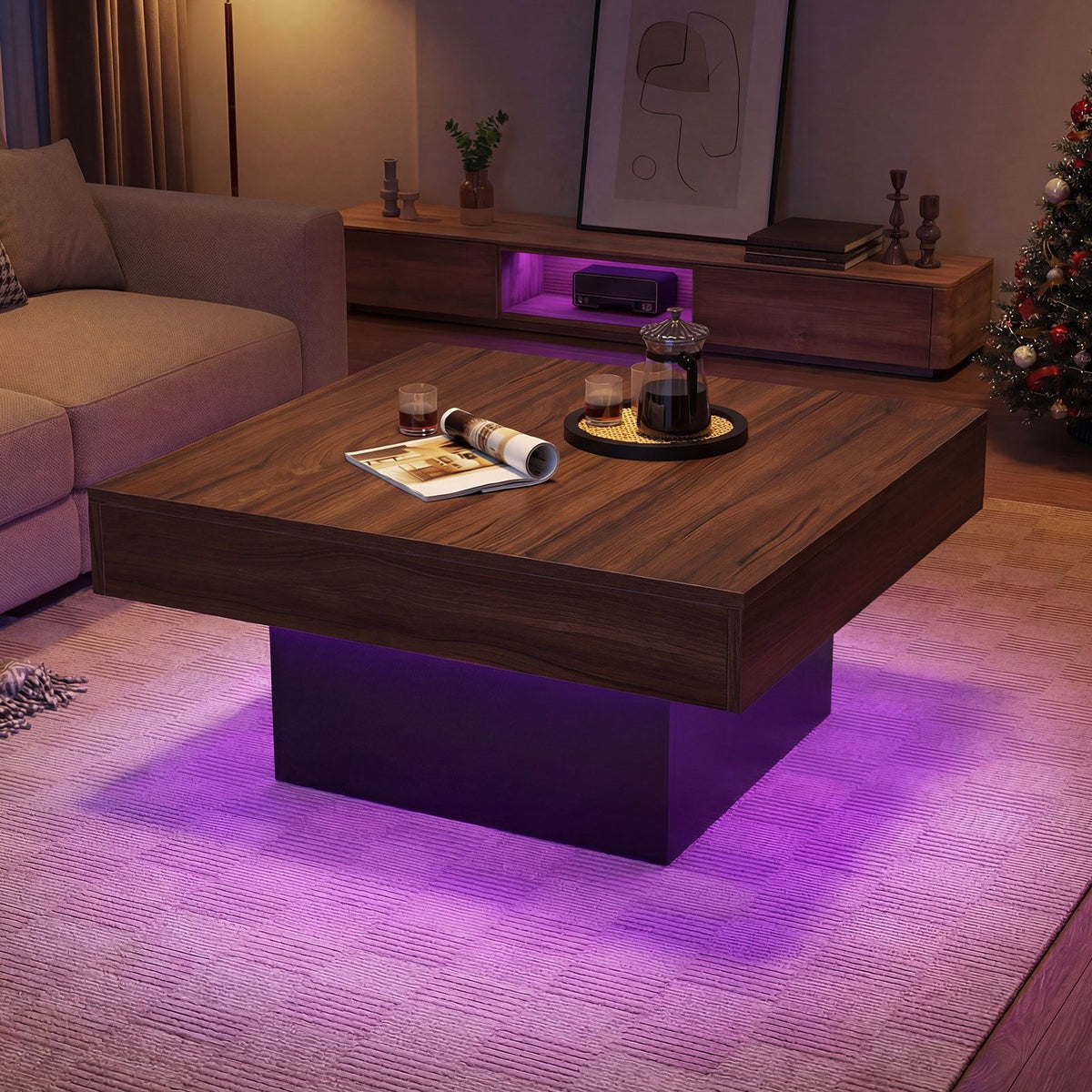 Square Coffee Table with Remote and 21 Dynamic Modes for Living Room