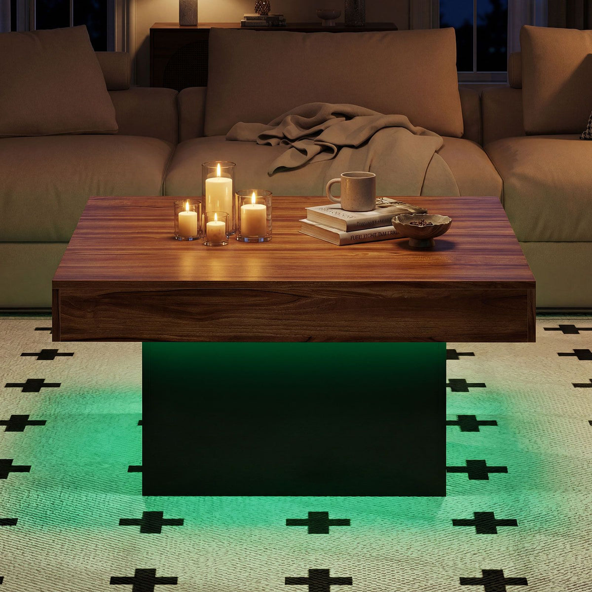 Square Coffee Table with Remote and 21 Dynamic Modes for Living Room
