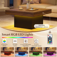 Square Coffee Table with Remote and 21 Dynamic Modes for Living Room
