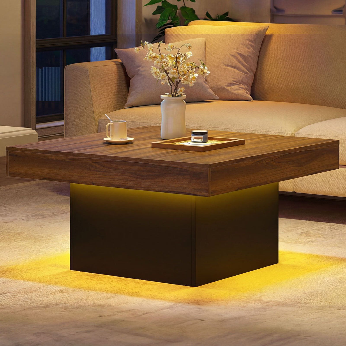 Square Coffee Table with Remote and 21 Dynamic Modes for Living Room