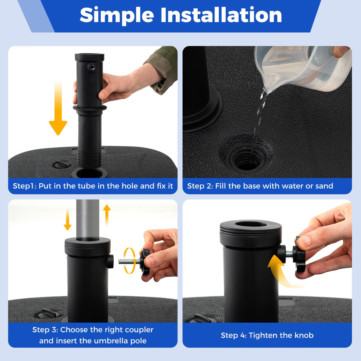 Fillable Patio Umbrella Stand 27 KG Heavy Duty with 3 Couplers for Pool or Garden