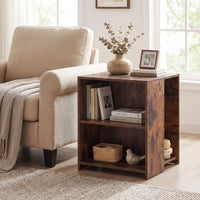 Square Sofa Side Table with Open Storage Shelves for Living Room and Bedroom